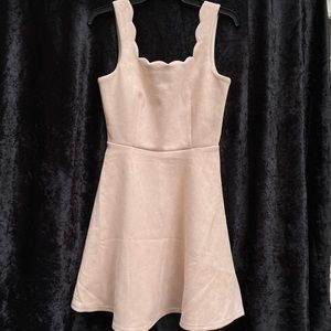 Blush Pink Suede Scalloped A-Line Dress